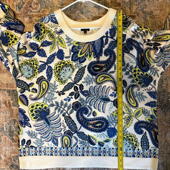 Talbots Women's Plus L/S Zestful Floral Paisley Crewneck Sweater 2X Blue/Green - Picture 8 of 9